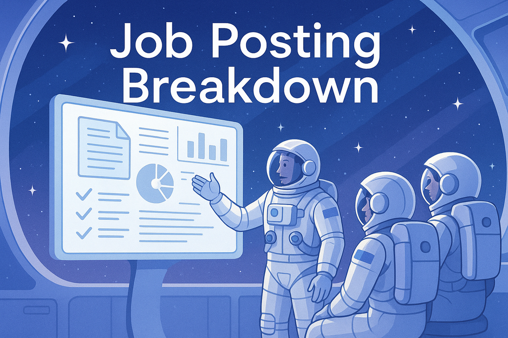 Job Posting Breakdown product image with astronaut presenting to two other astronauts in space