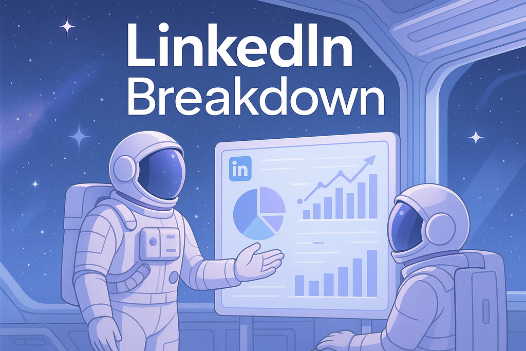 LinkedIn Breakdown product image with astronaut presenting data to another astronaut