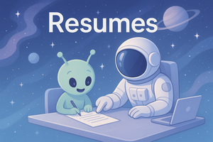Resumes product image with alien being taught by astronaut